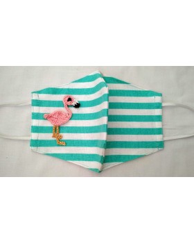 Happy Threads Handmade Cotton Masks with Flamingo Crochet Motif